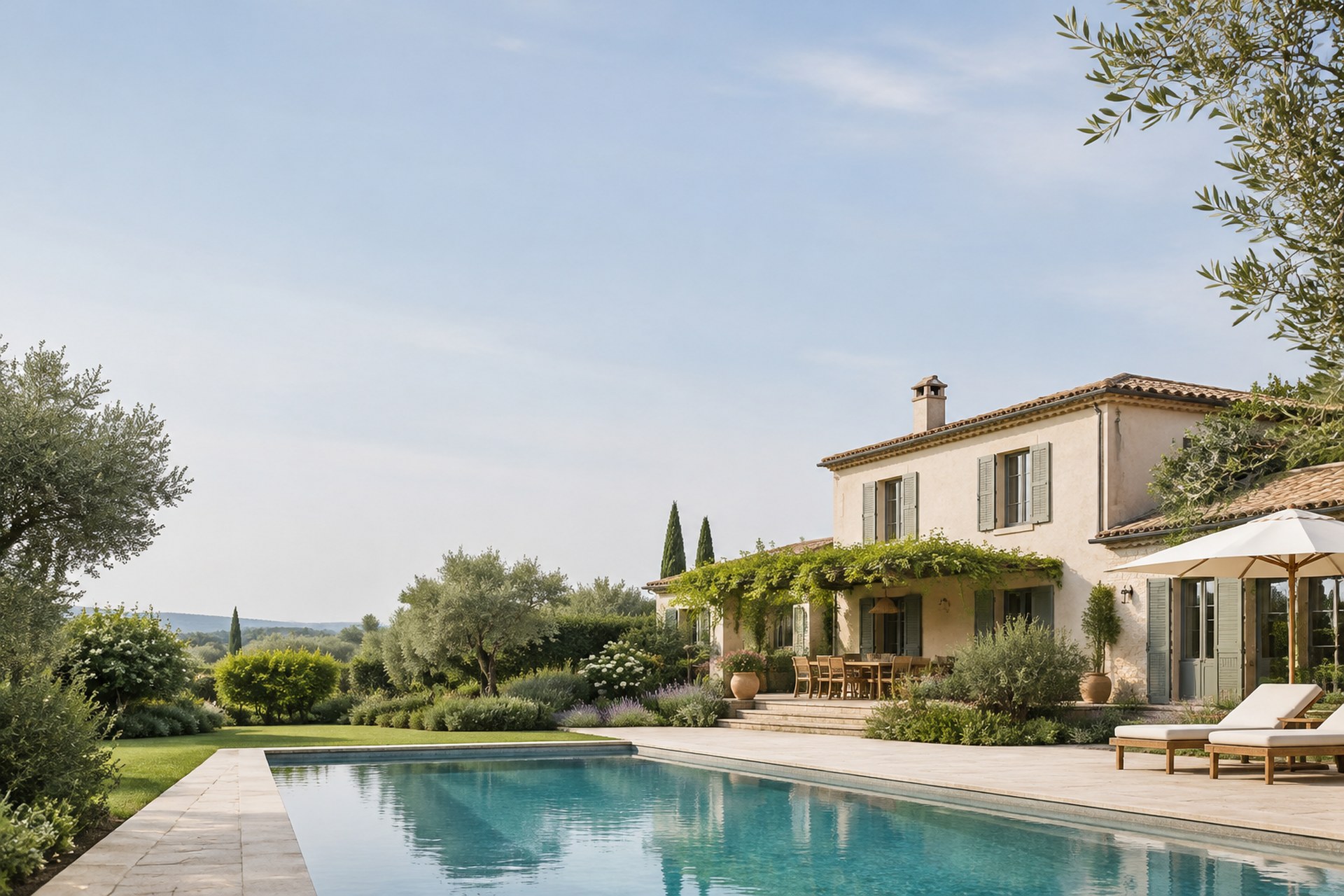 An unoccupied European villa with closed shutters