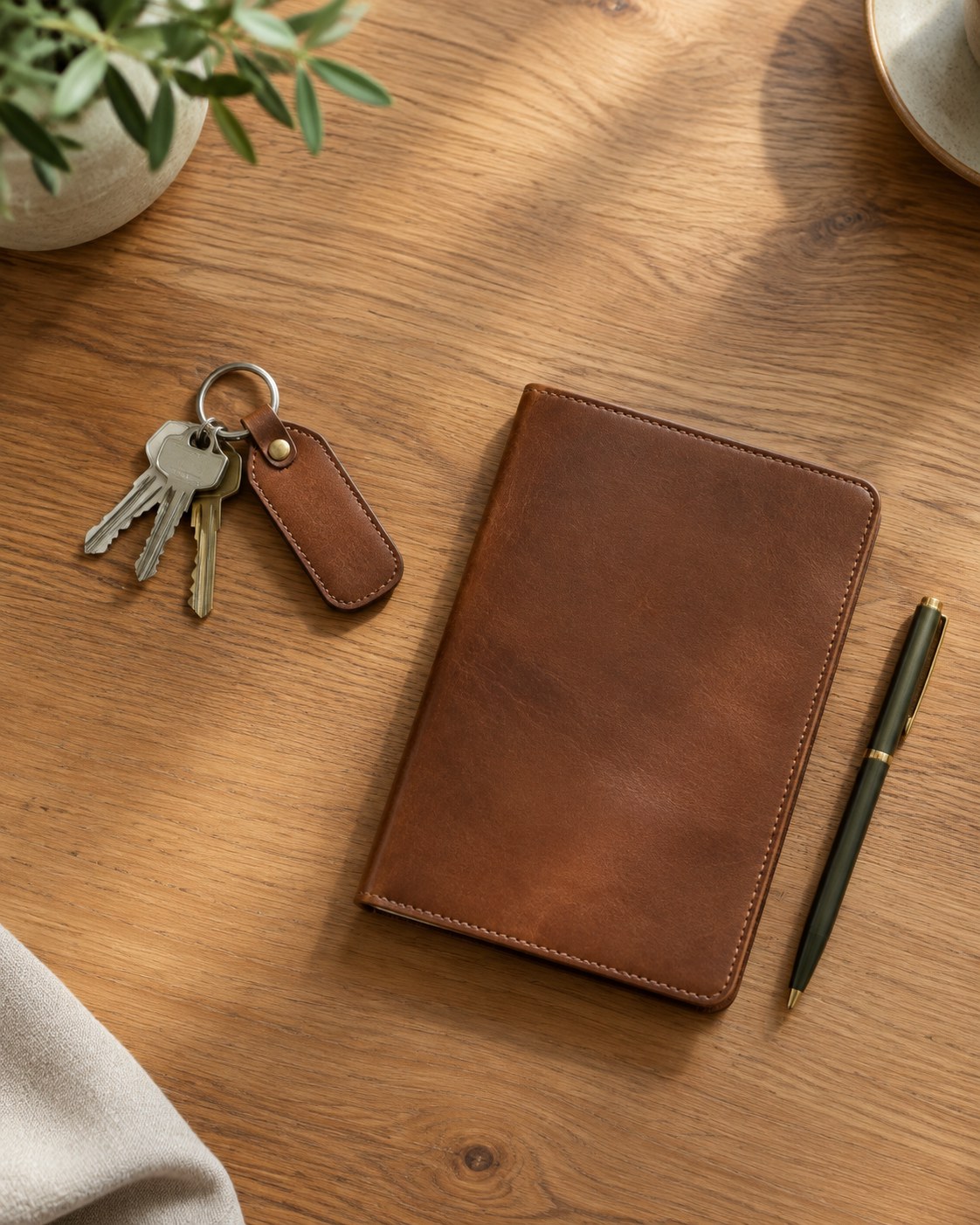 House keys and a notebook on a table