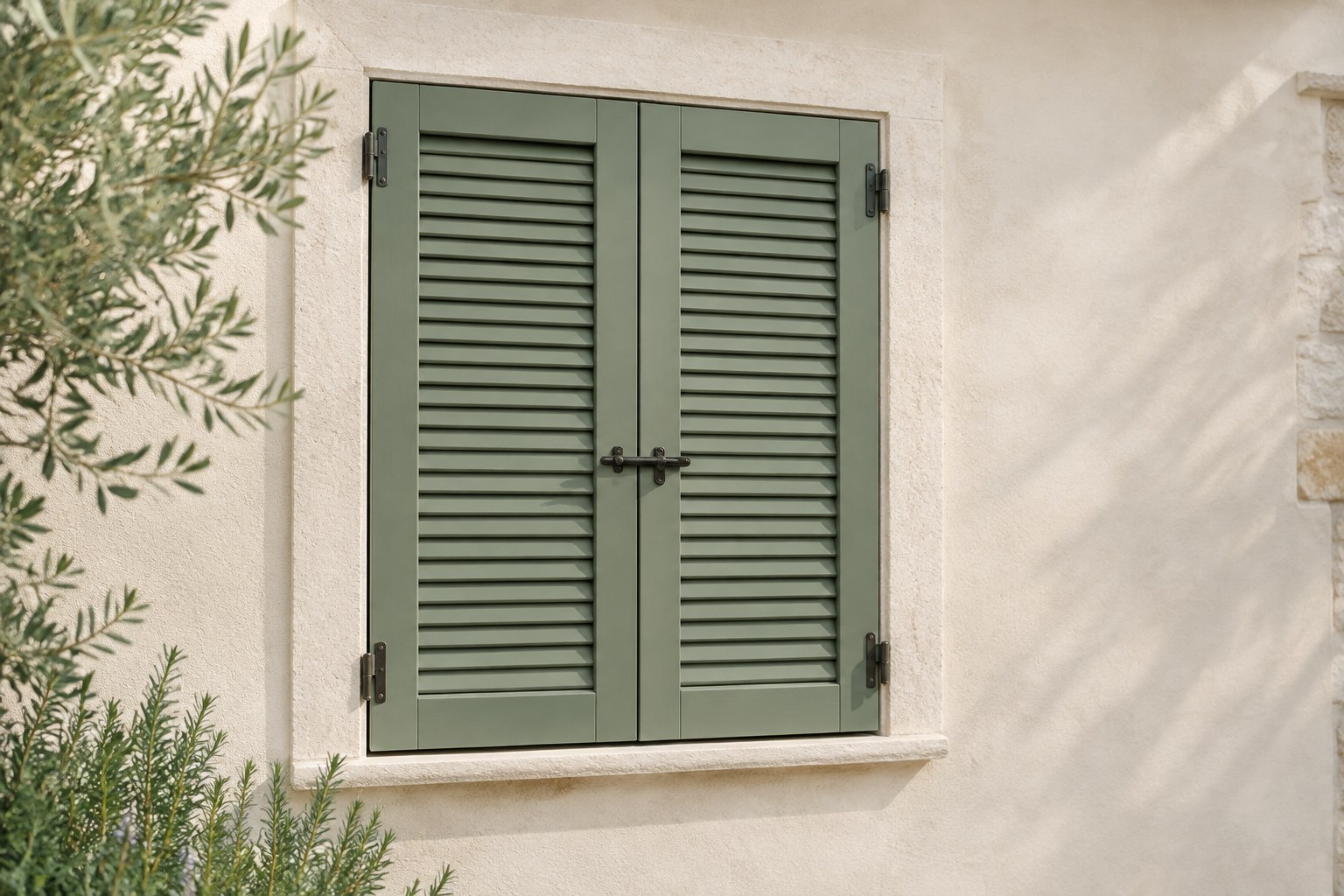 Closed shutters on a European house